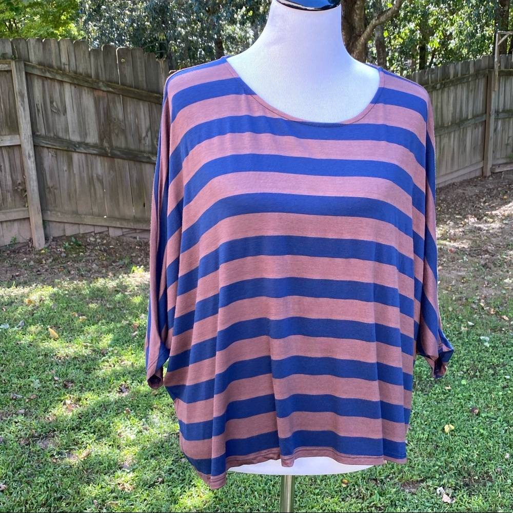 Hourglass Lilly striped brown and navy batwing top